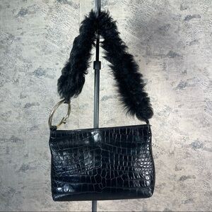 Elizabeth and James Finley Crocodile-Embossed Fur Shoulder Bag, Black